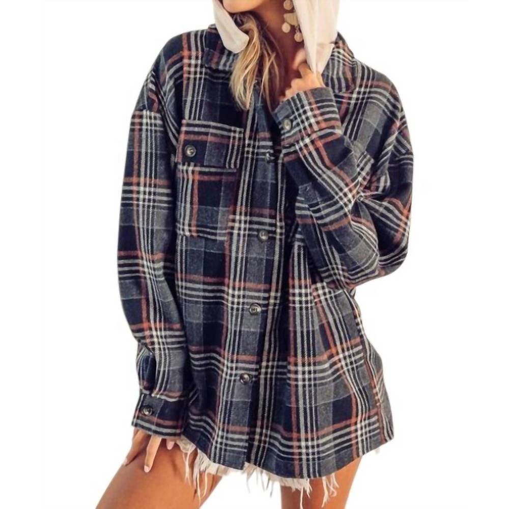 NEW BIBI hooded flannel jacket in black multi